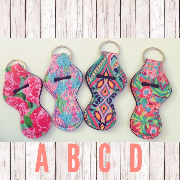 handmade Accessories - Keychain chapstick holder lipstick floral ikat